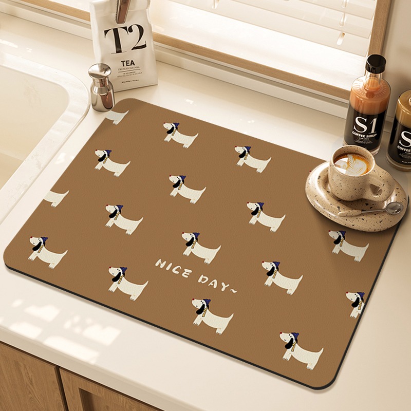 Bar Mat Rubber - Cartoon Pug Patroon Gedrukt Keuken Droogmat